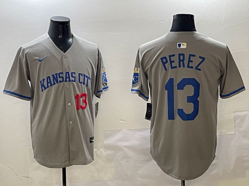 Men Kansas City Royals #13 Perez Grey Game 2025 Nike MLB Jersey style 3161->kansas city royals->MLB Jersey